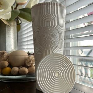 White 24oz Starbucks Cup with a pearl shimmer.